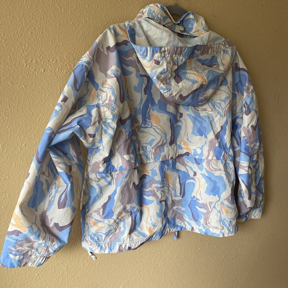 Eddie Bauer Jacket Womens PXL Windpac Peak Blue Marble‎ Shell Hooded Waist pack - Picture 10 of 13